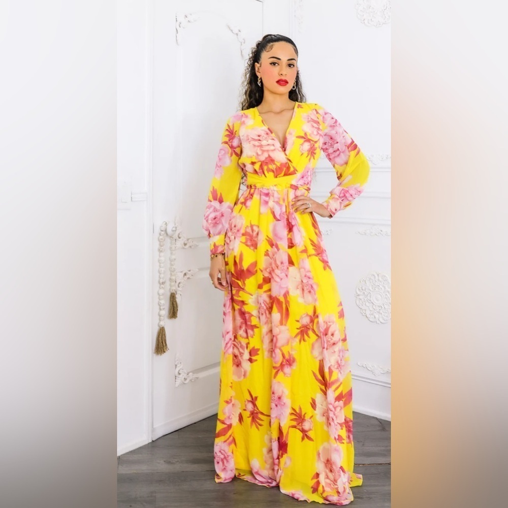 Floral Yellow Maxi Dress - Picture 3 of 6